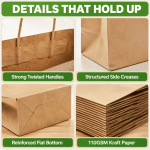 100 Pack Paper Kraft Paper Bags,Heavy Duty Large Grocery Brown Bag,14x10.5x6.5 Inch Bags for Storage,Take out,Shopping,Sacks - Image 12